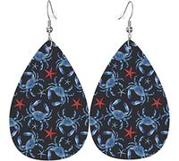 Boucles d'oreilles en cuir pour femme Blue Crabs Starfish Dangle Drop Earring pour filles