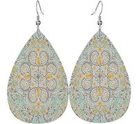 Boucles d'oreilles en cuir pour femme Gypsy Floral in Grey Yellow Dangle Drop Earring for Girls