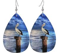 Boucles d'oreilles en cuir pour femme Pelican Bird Blue Sea Sky Dangle Drop Boucle d'oreille pour filles