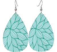 Boucles d'oreilles en cuir pour femme Vert sarcelle Pétale Aquarelle Dangle Drop Boucle d'oreille pour les filles
