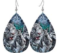 Boucles d'oreilles en cuir pour femme White Tigers Blue Dangle Drop Earring pour filles