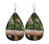 Boucles D'Oreilles En Cuir Pour Femmes Deux Perroquets Sur Un Palmier Vert Pendante De Goutte Décorations Rétro Forme Larme Boucles D'Oreilles, Pour Femmes, Festival, Valentine'S Day