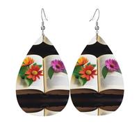 Boucles D'Oreilles En Cuir Pour Femmes Motif De Fleurs Dans Un Livre Pendante De Goutte Confortables Légères Forme Larme Boucles D'Oreilles, Pour Wedding, Ouple, Valentine'S Day