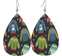Boucles d'oreilles en cuir pour femmes Ugly Christmas Sweaters Dangle Drop Boucles d'oreilles pour filles