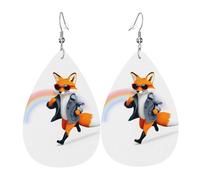 Boucles D'Oreilles En Cuir Pour Femmes Un Renard Qui Aime Le Sport Imprime Faux Cuir Goutte Confortables Légères Larme Balancent Boucles D'Oreilles, Pour Festival, Wedding, Valentine'S Day