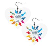 Boucles d'oreilles en cuir pour la journée mondiale de sensibilisation à l'autisme pour femmes pendantes boucle d'oreille pendentif coeur goutte avec crochet cadeaux pour fille adulte