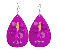 Boucles d'oreilles en cuir PU Journée mondiale de la lèpre pendantes en forme de larme pour femmes filles
