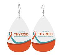 Boucles d'oreilles en cuir PU mois de sensibilisation à la thyroïde boucles d'oreilles Earbob boucles d'oreilles en forme de larme pour femmes filles mariage de mariée