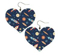 Boucles d'oreilles en cuir Rocket in Space pour femme - Boucles d'oreilles pendantes légères en forme de cœur - Bijoux cadeaux
