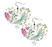 Boucles D'Oreilles En Cuir Roses Et Papillons | Boucles d'oreilles en cuir en forme de larme élégantes et belles Pour À porter au quotidien dames filles