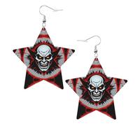 Boucles d'oreilles en cuir rouge et noir avec imprimé fantôme maléfique en forme d'étoile, accessoires légers et élégants pour les fêtes, les danses et la vie quotidienne.