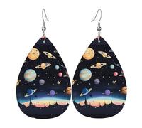 Boucles d'oreilles en cuir Saturne Jupiter Earth en forme de goutte d'eau, parfait pour les femmes, et un excellent choix de décoration pour les fêtes et les vacances.