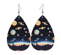 Boucles d'oreilles en cuir Saturne Jupiter Earth - Style européen et américain - Pour jeunes femmes, cadeaux d'anniversaire ou de Saint-Valentin