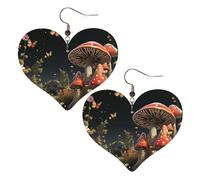 Boucles d'oreilles en cuir style conte de fées champignons pour femme - Boucles d'oreilles pendantes légères en forme de cœur - Bijoux cadeaux, One Size, Pas de gemme