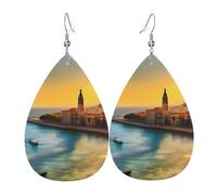 Boucles d'oreilles en cuir Sunset In Barcelone, accessoires pour femme, adaptées pour un usage quotidien, les trajets et les voyages.