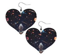 Boucles d'oreilles en cuir synthétique motif astronautes et planètes en forme de cœur, boucles d'oreilles pendantes légères pour femmes, mariages, fêtes, cérémonies, banquets, cadeaux