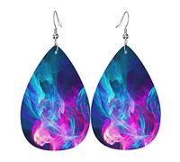 Boucles d'oreilles en cuir synthétique pour femme - Légères - Longues feuilles - En forme de larme - Imprimé bambou vert - Fournitures de fête, One Size, Simili cuir, grenat vert