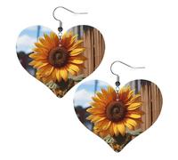 Boucles d'oreilles en cuir tournesol de ferme pour femme - Boucles d'oreilles pendantes légères en forme de cœur - Bijoux cadeaux