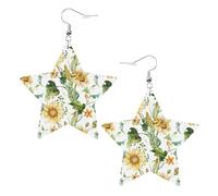 Boucles d'oreilles en cuir tournesol et étoile, accessoires de mode, légers, festivals, fêtes, vie quotidienne, One Size, Cuir, Pas de pierre précieuse