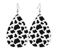Boucles D'Oreilles En Cuir Vache Noire Et Blanche | Boucles d'oreilles en cuir en forme de larme légères et tendance Pour À porter au quotidien Cadeau tendance