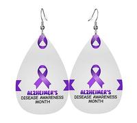 Boucles D'Oreilles En Cuir Wear Purple Alzheimer'S Awareness | Boucles d'oreilles en cuir en forme de larme élégantes et belles Pour À porter au quotidien parfaites pour les fêtes