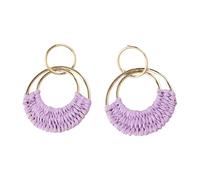 Boucles d'oreilles en fer avec accents en rotin, design léger, adaptées pour les tenues décontractées ou formelles, taille unique, comme décrit