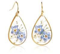 Boucles d'Oreilles en Fleurs, Boucles d'Oreilles Larmes Plaqué or 14 Carats Boucles d'Oreilles Pendantes Boucles d'Oreilles Élégantes Douces Boucles d'Oreilles Goutte Larme pour Femmes Filles