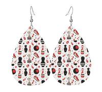 Boucles d'oreilles en forme de boule de bowling noir et rouge pour femme, boucles d'oreilles tendance en forme de larme en cuir pour femme, boucles d'oreilles en forme de goutte d'eau colorées