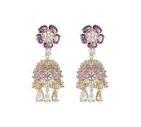 Boucles d'oreilles en forme de carillon en zircon coloré micro-incrusté pour femme, boucles d'oreilles en forme de pétale à aiguille en argent S925, bijoux d'oreille