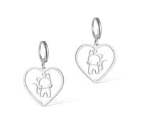 Boucles d'oreilles en forme de chat en acier inoxydable avec pendentif en forme de cœur et chaton, One Size, Acier inoxydable, Pas de gemme