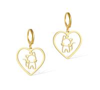 Boucles d'oreilles en forme de chat en acier inoxydable avec pendentif en forme de cœur et chaton, One Size, Acier inoxydable, Pas de gemme