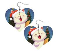Boucles d'oreilles en forme de chat mignon chantant des chants de Noël, collection de styles quotidiens | Boucles d'oreilles légères en cuir hypoallergénique pour femme, bijoux en forme de cœur