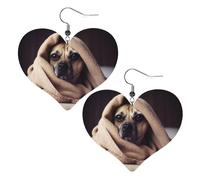 Boucles d'oreilles en forme de chien dans une couverture | Boucles d'oreilles légères en cuir hypoallergénique pour femme - Boucles d'oreilles pendantes en forme de cœur - Cadeau tendance