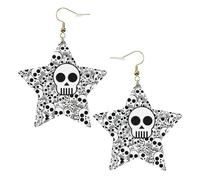 Boucles d'oreilles en forme de crânes noirs et blancs pour femme, boucles d'oreilles pendantes célestes en forme d'étoile pour un usage polyvalent, One Size, Cuir