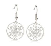 Boucles d'oreilles en forme de cube de métronome pour femmes de Metatron Cube géométrique sacré sceaux de l'archange Ange en acier inoxydable Amulette vintage pour filles, 0.83 * 0.77inch