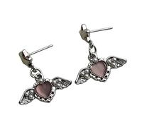 Boucles d'oreilles en forme de cœur avec ailes d'ange en alliage de haute qualité, résistantes aux allergies, légères pour un usage quotidien, cool, m, comme décrit