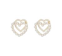Boucles d'oreilles en forme de cœur avec perles pour femme - Élégantes alliances - Style vacances - Boucles d'oreilles en or clouté