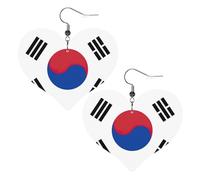 Boucles d'oreilles en forme de cœur en cuir avec drapeau de la République de Corée pour femme, taille unique, Simili cuir
