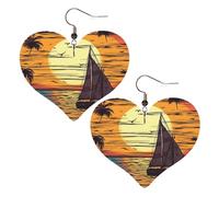 Boucles d'oreilles en forme de cœur en cuir synthétique au coucher du soleil et voilier, tendance et légères pour femmes, mariages, fêtes, cérémonies, banquets, cadeaux