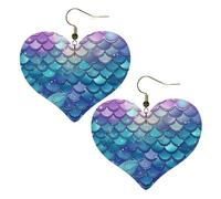 Boucles d'oreilles en forme de cœur en cuir synthétique avec motif nénuphar et écailles de sirène, tendance et légères pour femmes, mariages, fêtes, cérémonies, banquets, cadeaux
