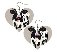 Boucles d'oreilles en forme de cœur en cuir synthétique avec motif vache et pois noirs - Boucles d'oreilles pendantes tendance et légères pour femmes - Mariages, fêtes, cérémonies, banquets, cadeaux