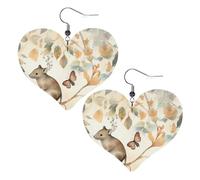 Boucles d'oreilles en forme de cœur en cuir synthétique avec souris et feuilles - Légères - Pour femmes - Mariages, fêtes, cérémonies, banquets, cadeaux