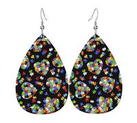 Boucles d'oreilles en forme de cœur en forme de goutte pour femme - Pour la sensibilisation à l'autisme - Bijoux tendance pour les soirées