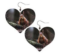 Boucles d'oreilles en forme de cœur en similicuir avec motif écureuil dans la nature, boucles d'oreilles pendantes légères pour femmes, mariages, fêtes, cérémonies, banquets, cadeaux