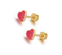 Boucles d'oreilles en forme de cœur en titane 18 g pour femmes et filles - En acier inoxydable plaqué or 14 carats - Hypoallergénique - Jolies petites paillettes - Pour cartilage, tragus - Vis arrière