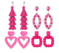 Boucles d'oreilles en forme de cœur pour femme | Ensemble de boucles d'oreilles pendantes sur le thème rose pour femmes et filles, accessoire de déclaration pour les amis, les fêtes, les amoureuses