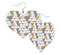 Boucles d'oreilles en forme de cœur pour femme - Lignes de dessin animé - En cuir - Motif chat mignon - Boucles d'oreilles amusantes sans nickel - Accessoires de décoration pour fête d'anniversaire