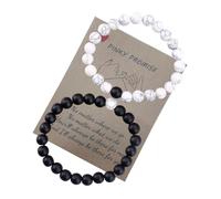 Boucles d'oreilles en forme de cœur pour femme - Noir et blanc - Bracelets pour meilleurs amis - Bracelets pour couple - Bracelet assorti pour lui et elle - Pour relations de Saint-Valentin, taille
