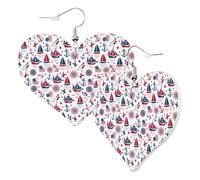 Boucles d'oreilles en forme de cœur pour femme - Tendance - Happy Columbus Day - En cuir - Sans nickel - Accessoires de décoration pour fête d'anniversaire