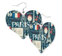 Boucles d'oreilles en forme de cœur tendance pour femme - Boucles d'oreilles pendantes en cuir France et Paris, boucles d'oreilles amusantes sans nickel pour fête d'anniversaire Accessoires de